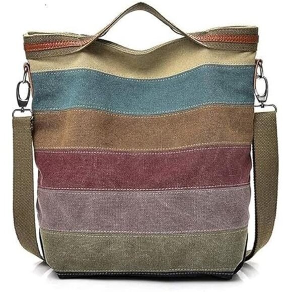 Womens Shoulder Bags Canvas Hobo Handbags Multi-Color Casual Messenger Bag - Picture 7 of 7